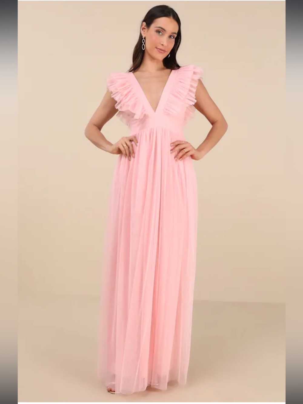 Lulus Simply Delighted Pink Mesh Ruffled Backless Maxi Dress Size Large flawed
